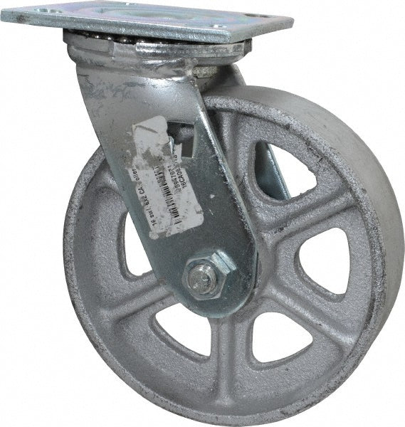 Albion 16CA06201S Swivel Top Plate Caster Cast Iron, 6" Wheel Dia, 2" Wheel Width, 1,200 lb Capacity, 7-1/4" OAH