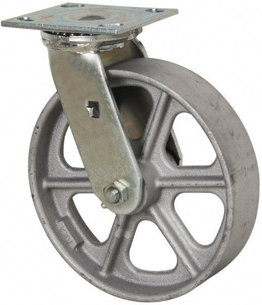 Albion 16CA08201S Swivel Top Plate Caster Cast Iron, 8" Wheel Dia, 2" Wheel Width, 1,250 lb Capacity, 9-1/2" OAH
