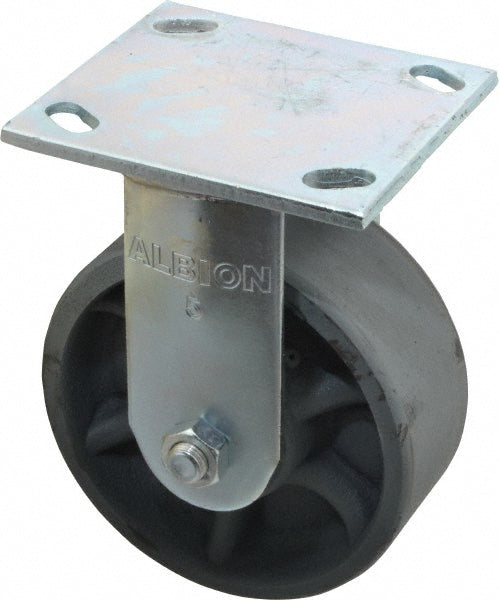 Albion 16CA05201R Rigid Top Plate Caster Cast Iron, 5" Wheel Dia, 2" Wheel Width, 900 lb Capacity, 6-1/2" OAH