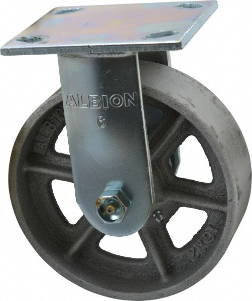 Albion 16CA06201R Rigid Top Plate Caster Cast Iron, 6" Wheel Dia, 2" Wheel Width, 900 lb Capacity, 7-1/4" OAH