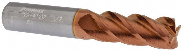 ProMax 129-43212 Corner Radius End Mill 1/2" Dia, 1" LOC, 0.03" Radius, 4 Flutes, Solid Carbide