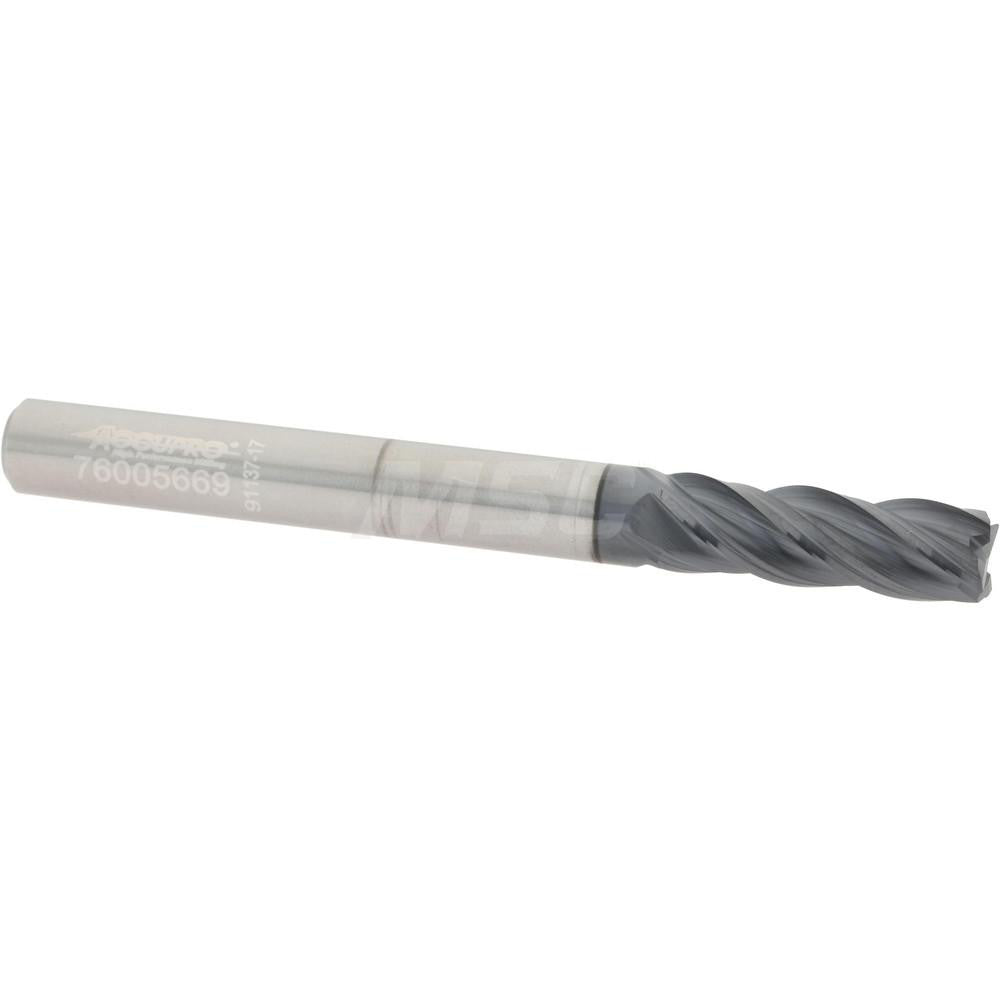 Accupro 95168270 Corner Radius End Mill 1/4" Dia, 3/4" LOC, 0.0100" Radius, 4 Flute, Solid Carbide