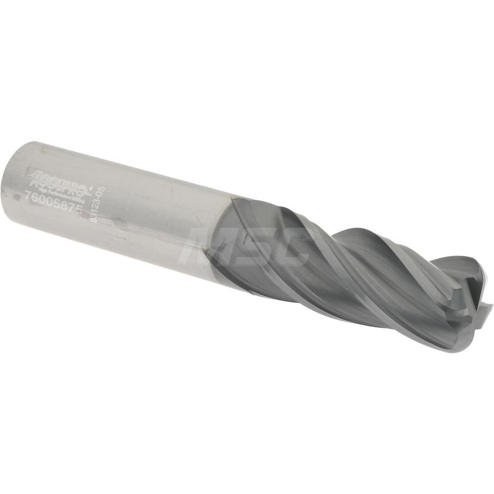 Accupro 95168410 Corner Radius End Mill 1/2" Dia, 1-1/4" LOC, 0.1200" Radius, 4 Flute, Solid Carbide