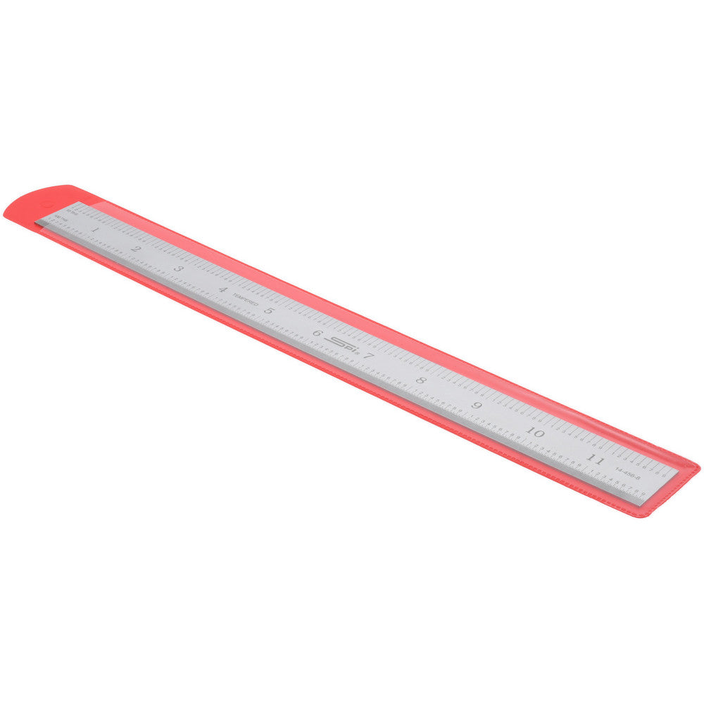 SPI 14-456-8 Steel Rule 12" OAL, Decimal & Metric Graduation, Rigid, 1" OAW
