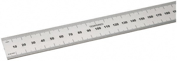 SPI 14-459-2 Steel Rule 18" OAL, Metric Graduation, Rigid, 1-1/8" OAW