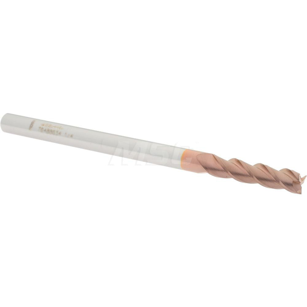 Accupro 76488634 Square End Mill 1/4'' Dia, 1'' LOC, 1/4'' Shank Dia, 4'' OAL, 3 Flutes, Solid Carbide