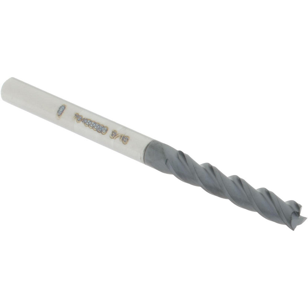 Accupro 76488808 Square End Mill 3/16'' Dia, 1'' LOC, 3/16'' Shank Dia, 2.5'' OAL, 3 Flutes, Solid Carbide