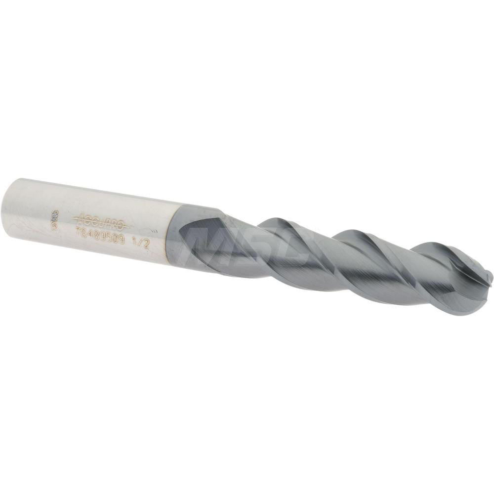 Accupro 76489509 Ball End Mill 0.5" Dia, 2" LOC, 3 Flute, Solid Carbide