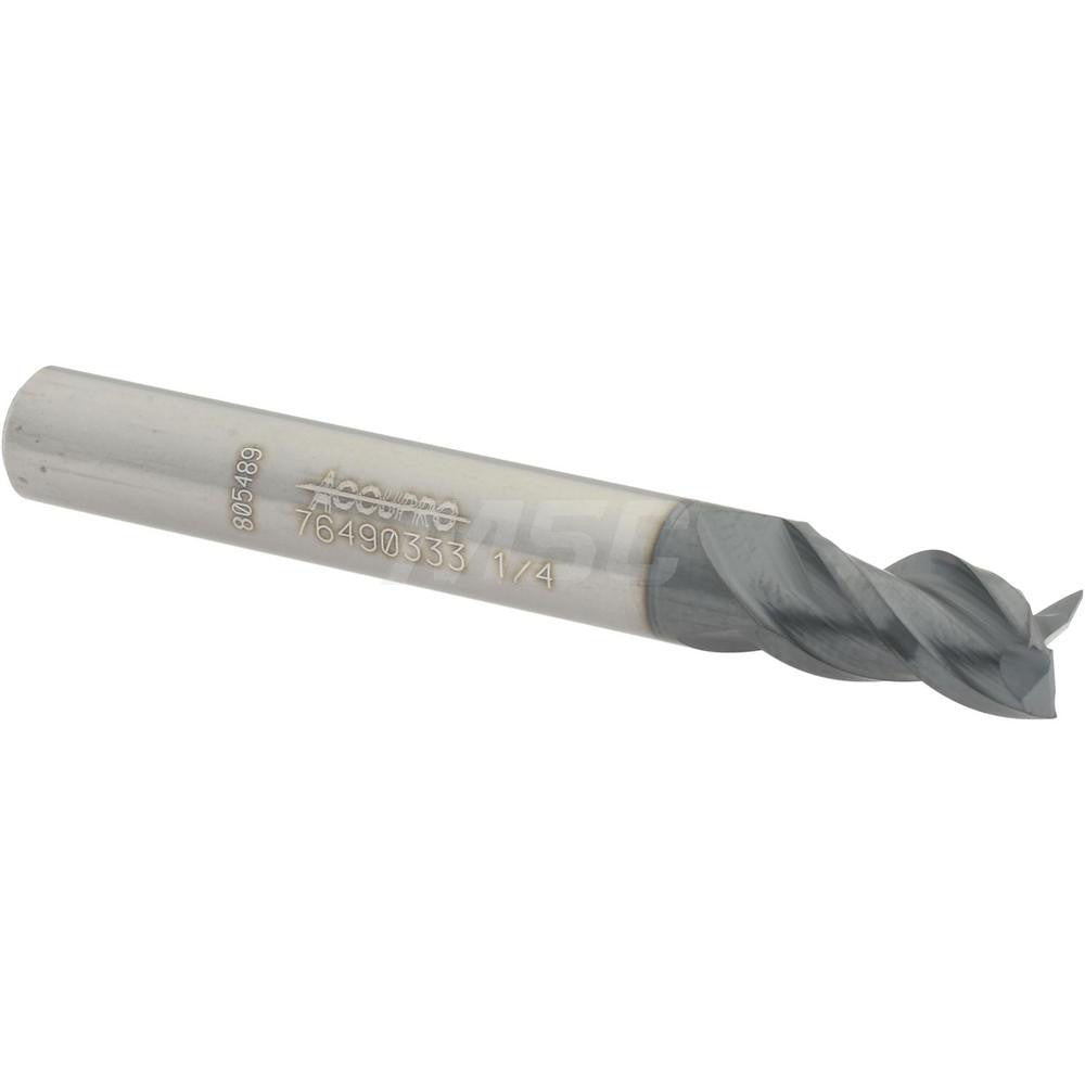 Accupro 76490333 Square End Mill 1/4'' Dia, 3/8'' LOC, 1/4'' Shank Dia, 2'' OAL, 3 Flutes, Solid Carbide