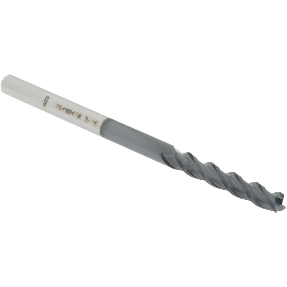 Accupro 76490416 Square End Mill 3/16'' Dia, 1'' LOC, 3/16'' Shank Dia, 3'' OAL, 3 Flutes, Solid Carbide