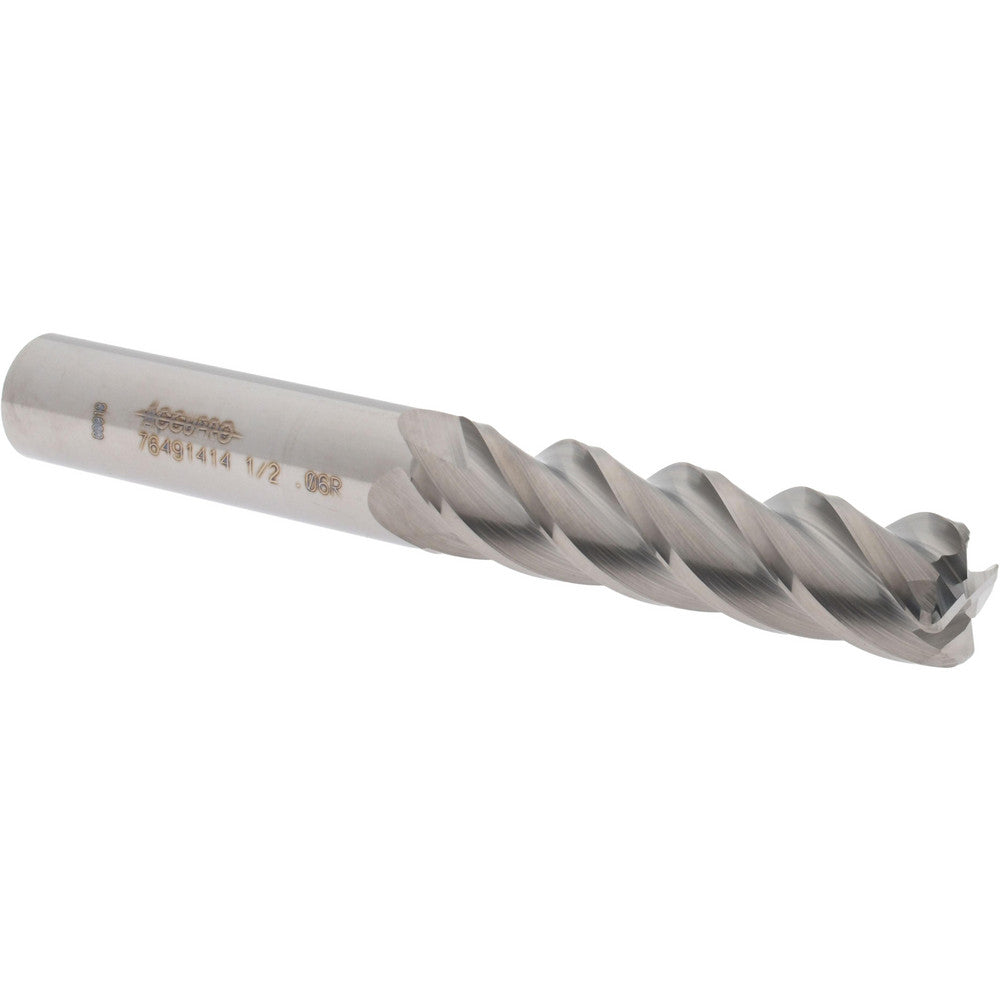 Accupro 76491414 Corner Radius End Mill 1/2" Dia, 2" LOC, 0.06" Radius, 4 Flutes, Solid Carbide