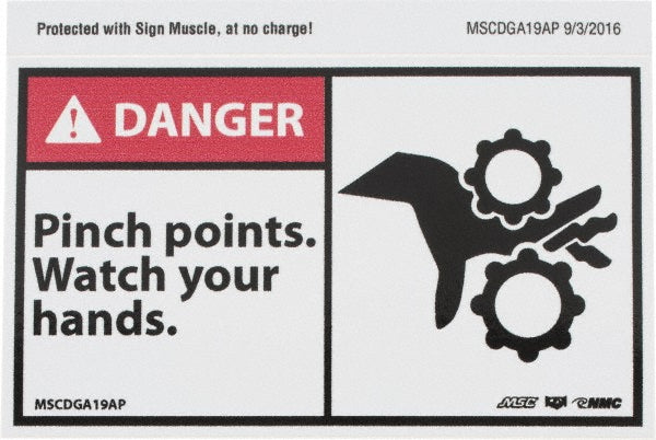 AccuformNMC MSCDGA19AP Accident Prevention Label "Danger - Pinch Points - Watch Your Hands", Rectangle, 5" Wide, 3" High