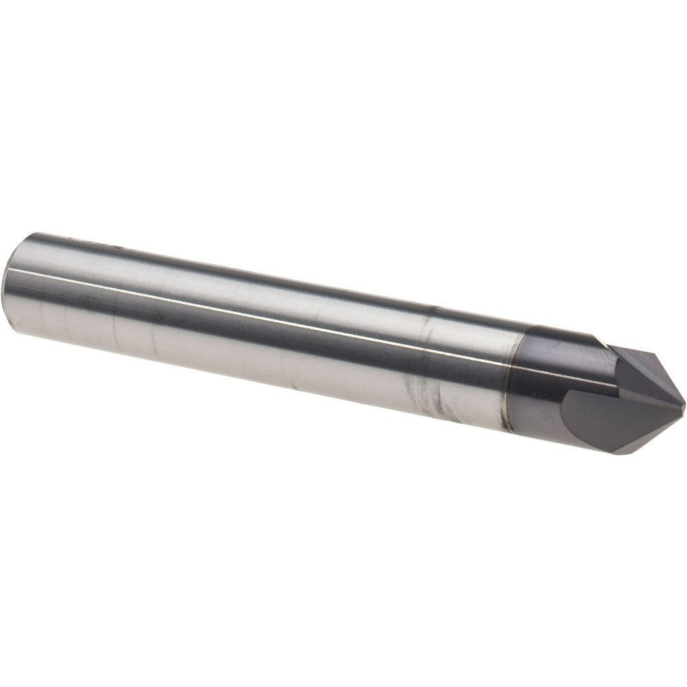 Harvey Tool 18445-C3 Chamfer Mill 3/8" Dia, 3/8" Shank Dia, 90 deg, 3 Flute, Solid Carbide, Single End