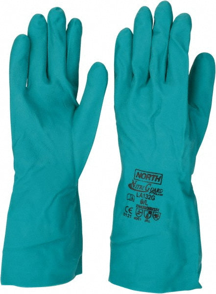 North LA132G/9 Chemical Resistant Gloves Large, 15 mil Thick, Nitrile, Unsupported