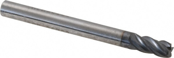 Kyocera SGS Precision Tools 36722 Corner Radius End Mill 3/16" Dia, 7/16" LOC, 0.03" Radius, 4 Flutes, Solid Carbide