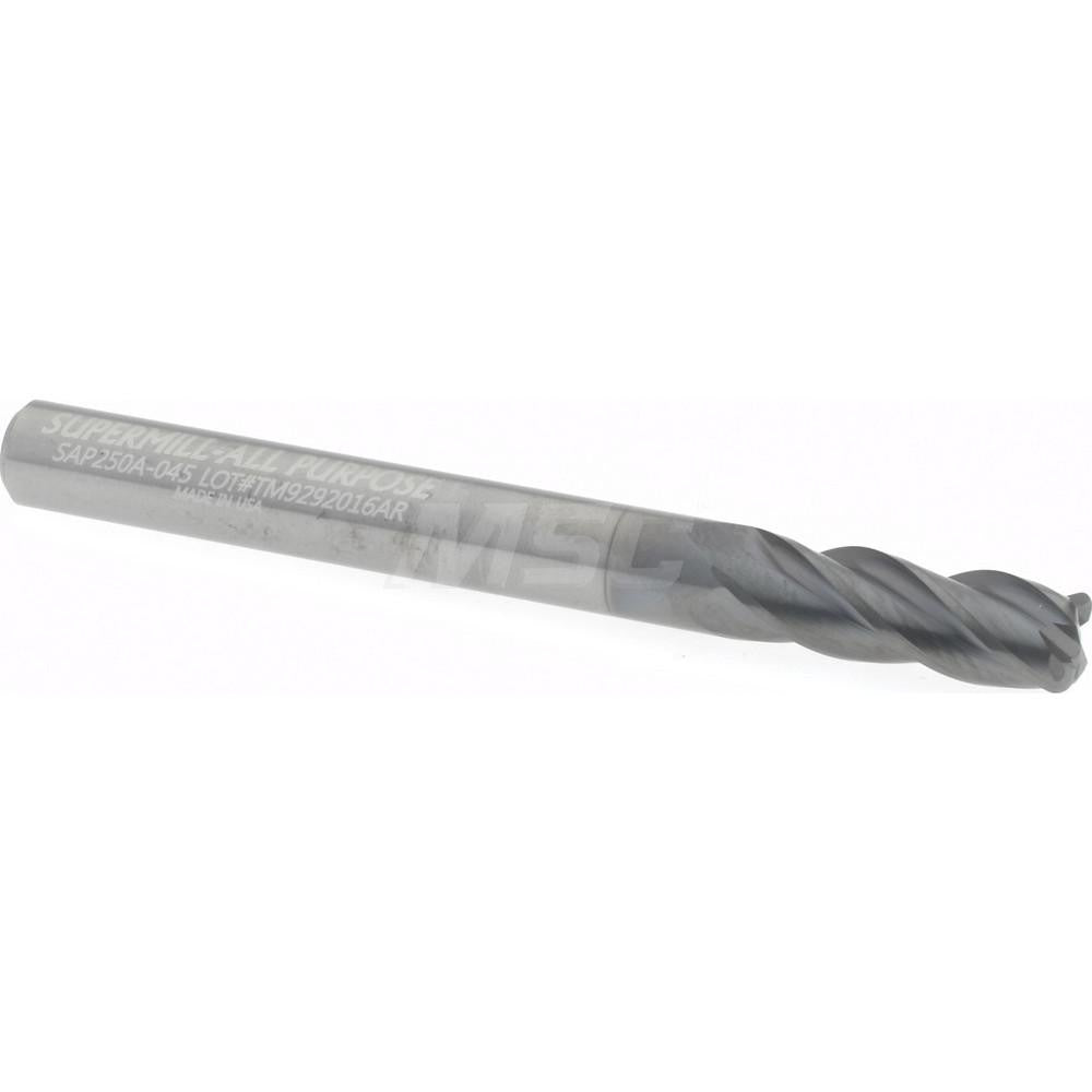 Supermill 5251145 Corner Radius End Mill 1/4" Dia, 3/4" LOC, 0.0450" Radius, 4 Flute, Solid Carbide