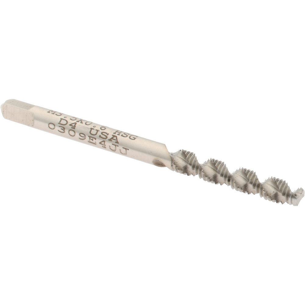 Hertel K027654AS Spiral Flute Tap M3.5x0.6, Metric Coarse, 2 Flute, Bottoming Chamfer, 6H Class of Fit, High-Speed Steel, Bright/Uncoated Finish