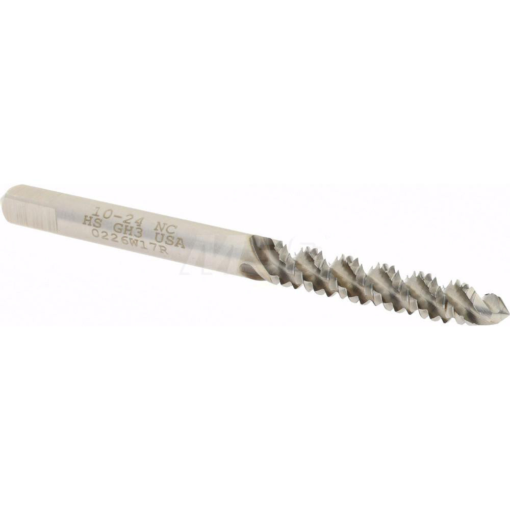 Hertel K008251AS Spiral Flute Tap #10-24, UNC, 3 Flute, Plug Chamfer, 2B/3B Class of Fit, High-Speed Steel, Bright/Uncoated Finish