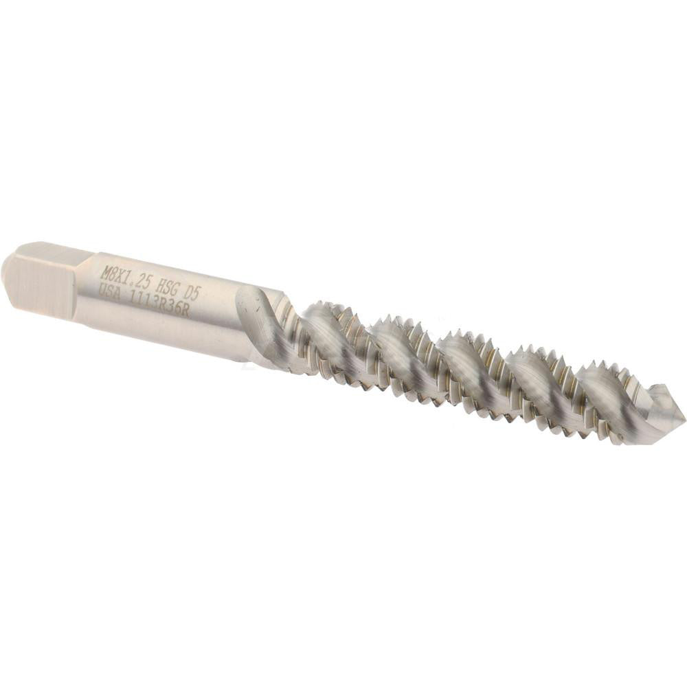 Hertel K027671AS Spiral Flute Tap M8x1.25, Metric Coarse, 3 Flute, Plug Chamfer, 6H Class of Fit, High-Speed Steel, Bright/Uncoated Finish