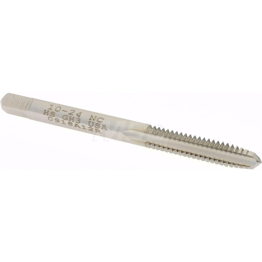 Hertel K008236AS Straight Flute Tap #10-24 UNC, 3 Flute, Plug Chamfer, 2B & 3B Class of Fit, High-Speed Steel, Bright/Uncoated Finish