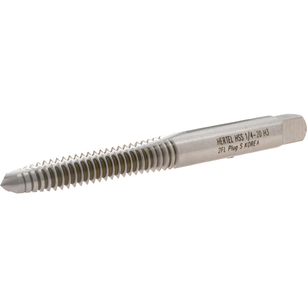 Hertel K008324AS Straight Flute Tap 1/4-20 UNC, 2 Flute, Plug Chamfer, 3B Class of Fit, High-Speed Steel, Bright/Uncoated Finish