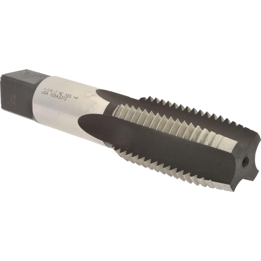 Hertel K008661AS Straight Flute Tap 1-1/4-7 UNC, 4 Flute, Plug Chamfer, 3B Class of Fit, High-Speed Steel, Bright/Uncoated Finish