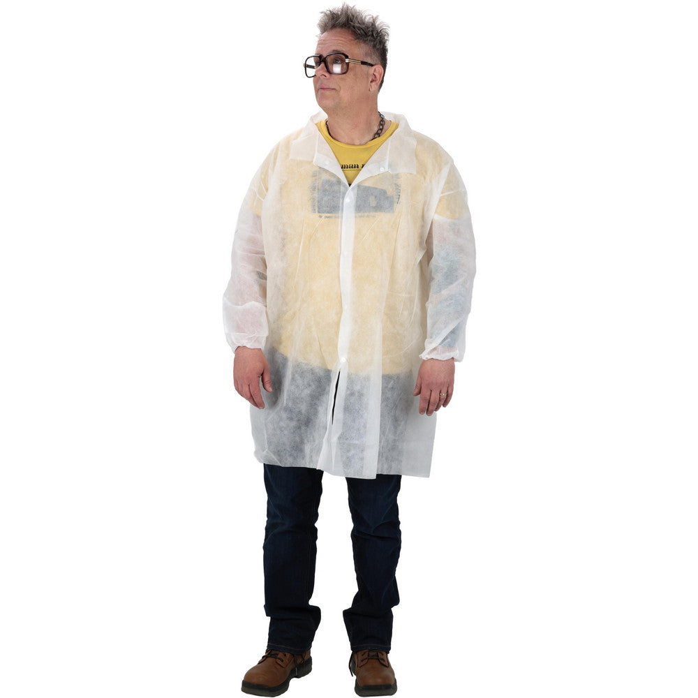 PRO-SAFE KM-LC0-WE-NW-HD-MED-WHITE Lab Coat 1.41 oz, Size Medium, Polypropylene