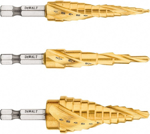 DeWALT DWA1790IR Step Drill Bit 1/4" Shank Dia, High Speed Steel, 19 Hole Sizes