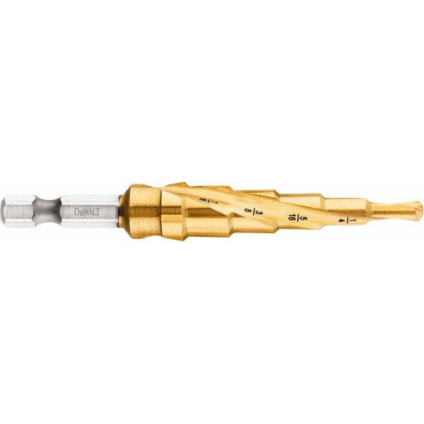 DeWALT DWA1784IR Step Drill Bit 1/4" Shank Dia, High Speed Steel, 6 Hole Sizes