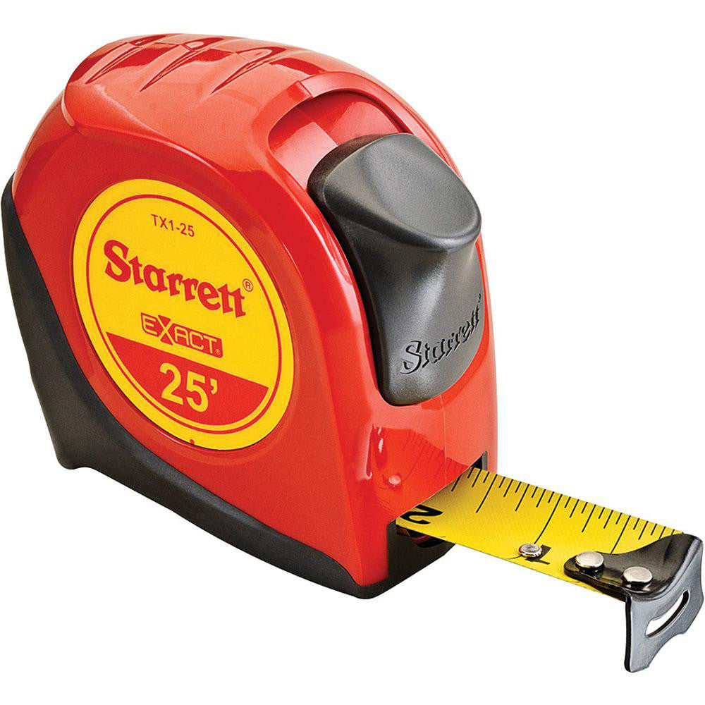 Starrett 30654 Tape Measure 25' Long, 1" Width, Yellow Blade