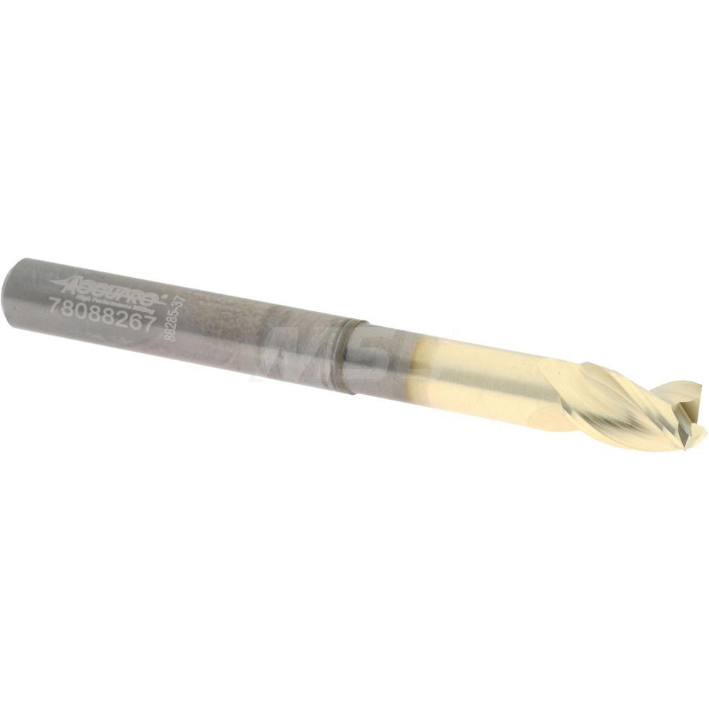 Accupro 315388 Square End Mill 1/4'' Dia, 3/8'' LOC, 1/4'' Shank Dia, 2-1/2'' OAL, 3 Flutes, Solid Carbide