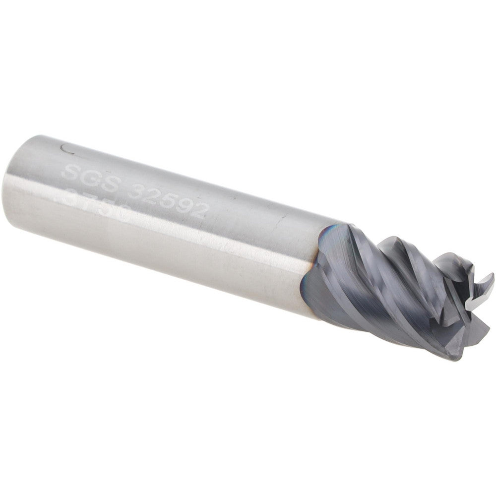 Kyocera SGS Precision Tools 32592 Corner Radius End Mill 3/8" Dia, 1/2" LOC, 0.0300" Radius, 5 Flute, Solid Carbide