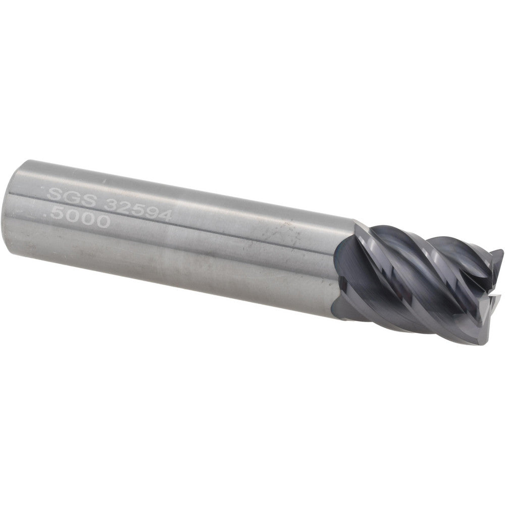Kyocera SGS Precision Tools 32594 Corner Radius End Mill 1/2" Dia, 5/8" LOC, 0.0300" Radius, 5 Flute, Solid Carbide