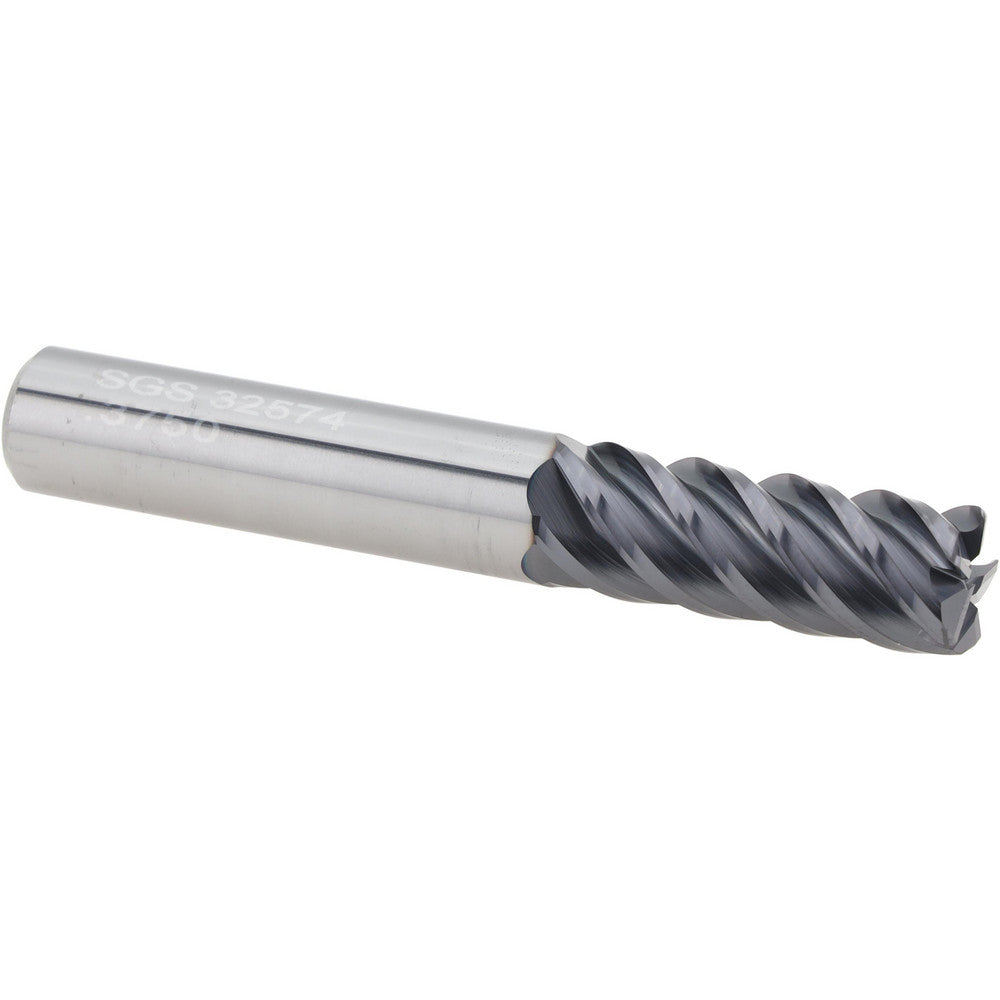 Kyocera SGS Precision Tools 32574 Corner Radius End Mill 3/8" Dia, 1" LOC, 0.0300" Radius, 5 Flute, Solid Carbide