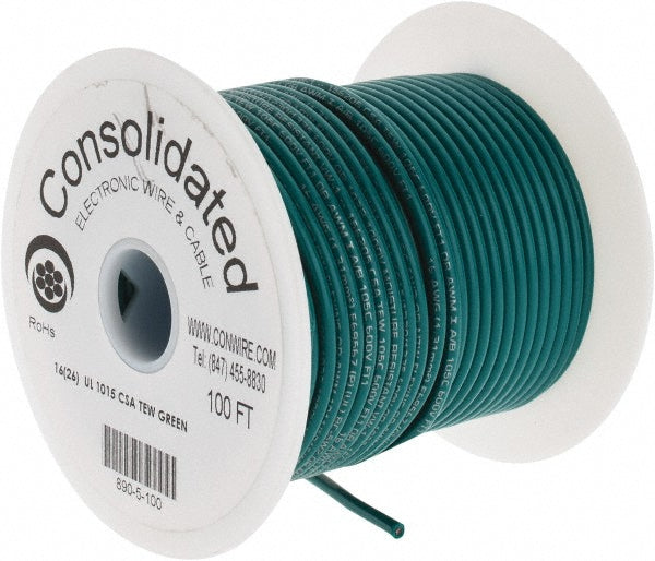 CONSOLIDATED ELECTRONIC WIRE & 890-5-100 16 AWG, 26 Strand, 100' OAL, Tinned Copper Hook Up Wire