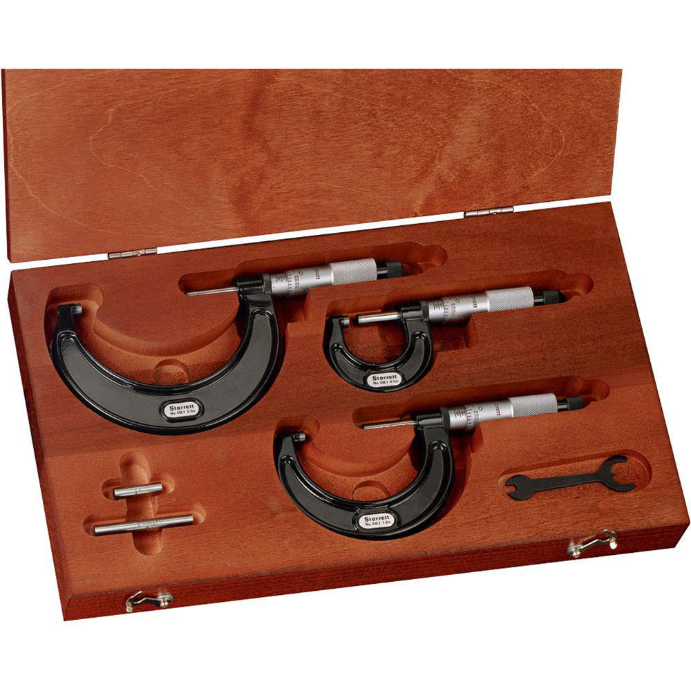 Starrett 68037 Mechanical Outside Micrometer Set 3 Pc, 0 to 3" Measurement
