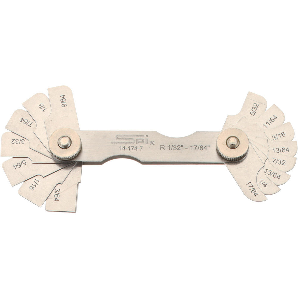 SPI 14-174-7 Radius Gage Set Stainless Steel, 1/32 to 17/64" Radius, 1/64" Graduation, 16 pc
