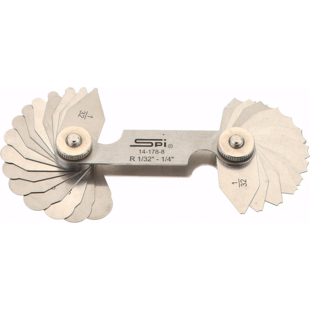 SPI 14-178-8 Radius Gage Set Stainless Steel, 1/32 to 1/4" Radius, 1/64" Graduation, 30 pc