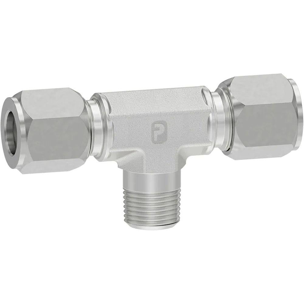 Parker 6 SBU-S Flareless Bite-Type Tube Male Branch Tee 1/4" NPTF, 3/8" Tube OD, Steel