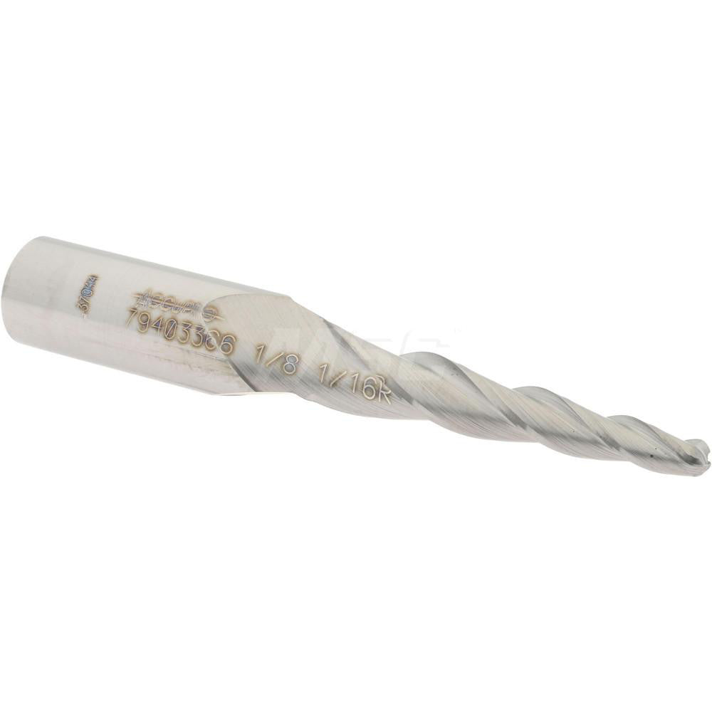 Accupro 79403366 Tapered End Mill 3.5 deg Angle per Side, 1/8" Small Dia, 1-1/4" LOC, 3 Flute, Solid Carbide, Ball End