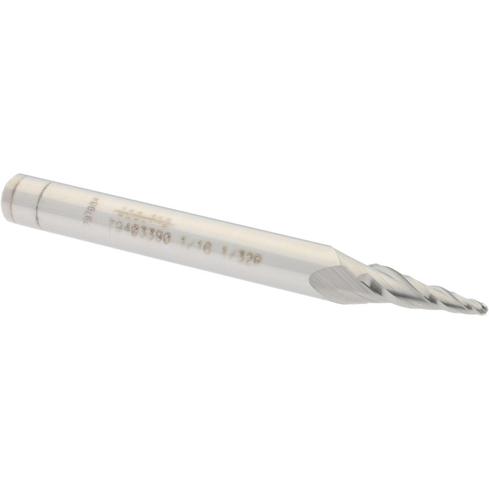 Accupro 79403390 Tapered End Mill 7 deg Angle per Side, 1/16" Small Dia, 1/2" LOC, 3 Flute, Solid Carbide, Ball End