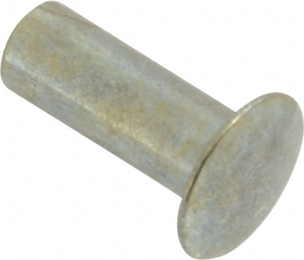 RivetKing /XTJ218010SZ/P100 0.084 to 0.09" Hole Dia, Round Head, Zinc Plated Steel, Semi Tubular Rivet