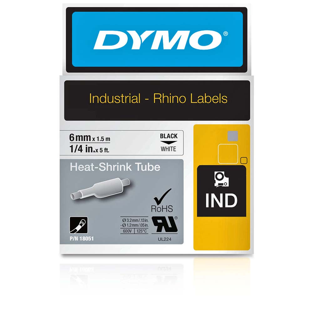Dymo 18051 Label Maker Label White, Heat Shrinkable Polyolefin, 60" OAL, 1/4" OAW