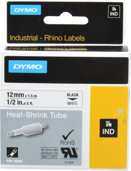 Dymo 18055 Label Maker Label White, Heat Shrinkable Polyolefin, 60" OAL, 1/2" OAW