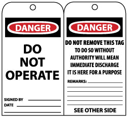 AccuformNMC LLT3 Lockout Tag Rectangle, 3" High, 6" Wide, Unrippable Vinyl, "Danger"