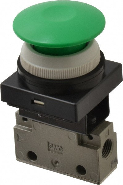 SMC Pneumatics VM120-N01-30GA Mechanically Operated Valve 2-Way & 2-Position, Push Button (Mushroom) Actuator, 1/8" Inlet, 2 Position