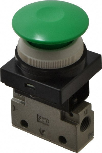 SMC Pneumatics VM130-N01-30GA Mechanically Operated Valve 3-Way & 2-Position, Push Button (Mushroom) Actuator, 1/8" Inlet, 2 Position