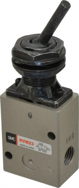 SMC Pneumatics VM230-N02-08A Mechanically Operated Valve 3-Way & 2-Position, Toggle Lever Actuator, 1/4" Inlet, 1/4" Outlet, 3 Position