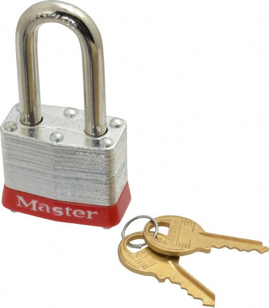 Master Lock 3LFRED Lockout Padlock Keyed Different, Laminated Steel, Steel Shackle, Red