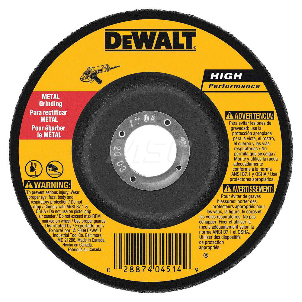 DeWALT DW4619 Depressed Grinding Wheel Type 27, 5" Dia, 1/4" Thick, 7/8" Hole, Aluminum Oxide